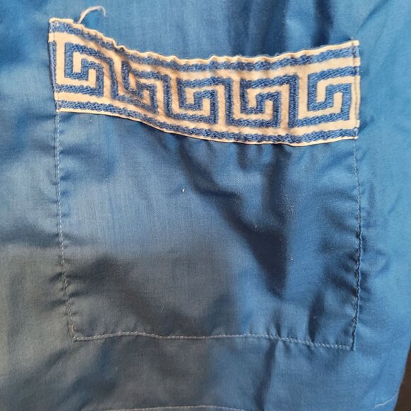 Vintage Pajama Top Pleetway Mens Blue White Trim Long Sleeve Zeus Loungearounds - Picture 4 of 9